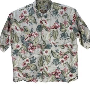 Pussers Hawaiian Linen Shirt Mens XL Pink Green Floral Button Up Short Sleeve